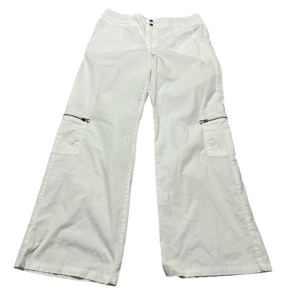 Soft Surroundings Wide Leg Cargo Pants Zippers Size Medium Costal Resort Stretch